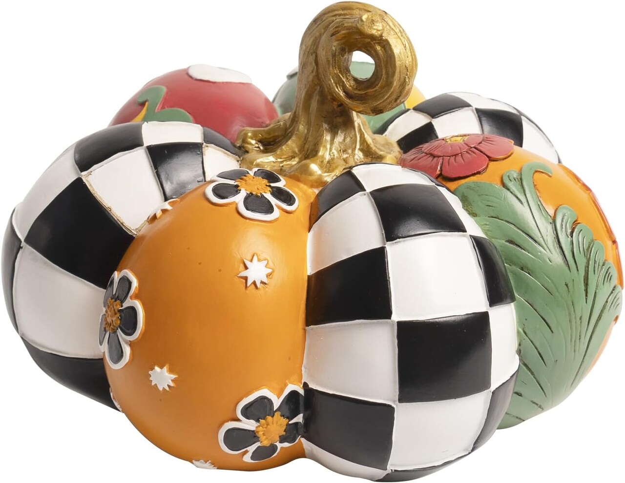 Black and White Checkered Pumpkin for Decorating, 8 in Resin Fall